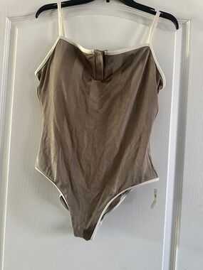 Aerie gold/taupe tonal shiny stripe one piece swimsuit size X large NWT